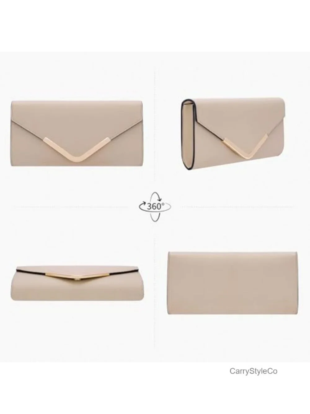 2-Piece Envelope Clutch with Chain Strap & Wallet, Faux Leather Crossbody